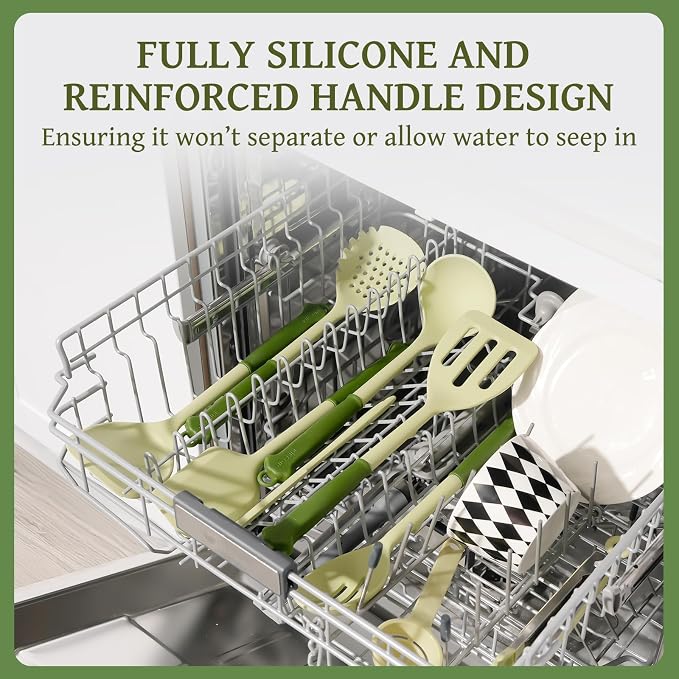 Kikcoin 43 PCS Silicone Kitchen Utensils Set, Dishwasher Safe Kitchen Cooking Utensils Set, 446°F Spatulas Silicone Heat Resistant, Non Toxic Silicone Utensils Set With Two-Tone Grip Handles, Green
