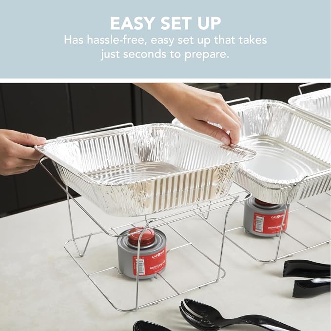 Alpha Living 12-Pack Disposable Chafing Dish Buffet Set with Fuel Cans | Welded construction, half-size pans, and warming trays for parties