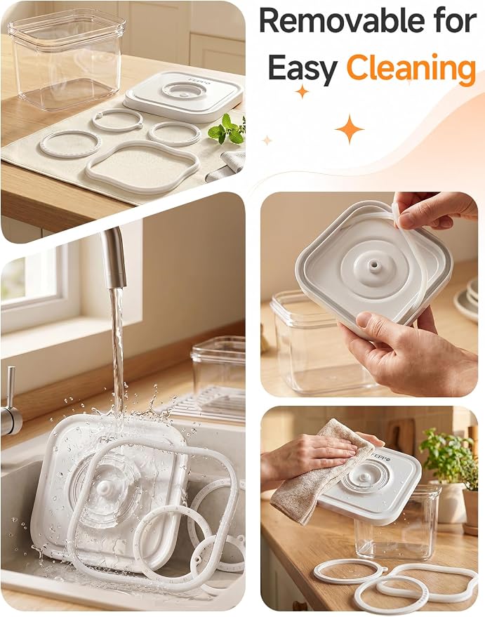 FEPPO Vacuum Sealers Containers for Food Storage, 3 Pcs Set [1* Small, 1* Medium, 1* Large] Works with Handheld Compact Vacuum Sealer Machine for Fridge, Freezer & Pantry, BPA-Free, Date Tracking Lid