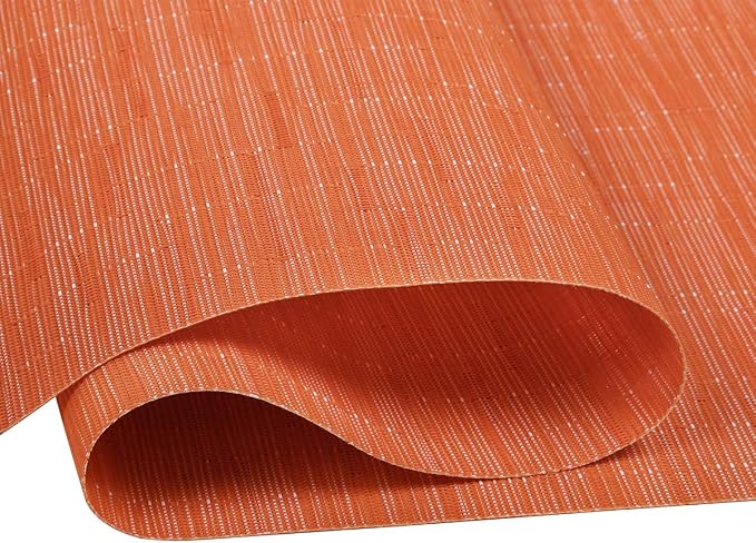 SHACOS Placemats Set of 8 Woven Vinyl Place Mats for Dining Table Wipe Clean Heat Resistant Washable Kitchen Table Mats (8, Orange)