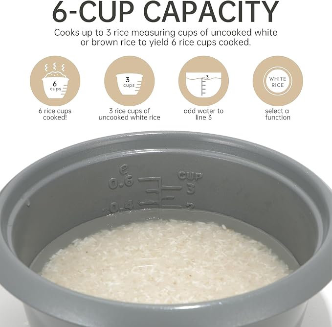 3 Cups Rice Cooker Small, Electric Rice Maker Cooker with Steamer Tray, Nonstick Inner Pot, 6-Cups Cooked/3-Cups Uncooked, Automatic Keep Warm, Yellow