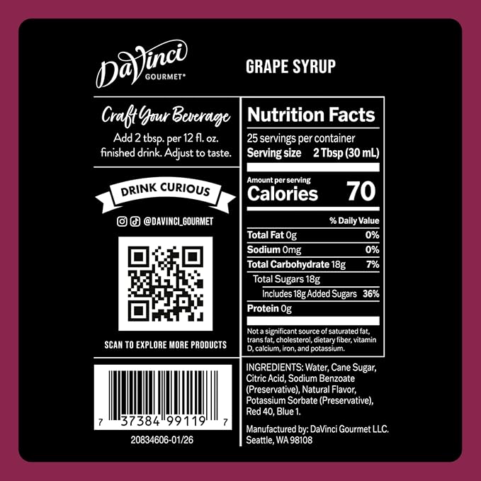 DaVinci Gourmet Grape Syrup, 25.4 Fluid Ounces (Pack of 4)