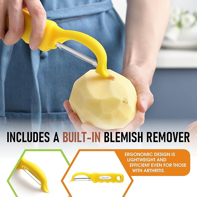Spring Chef Swivel Potato Peeler for Kitchen with Soft Grip Handle, Yellow | Premium Vegetable Peeler w/ Sharp Stainless Steel Blades, Multifunctional Food Peeler for Apple, Carrot, Cucumber, Fruit