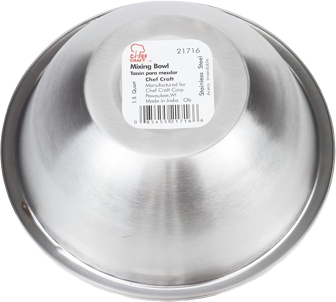 Chef Craft Brushed Mixing Bowl, 1.5-Quart, Stainless Steel