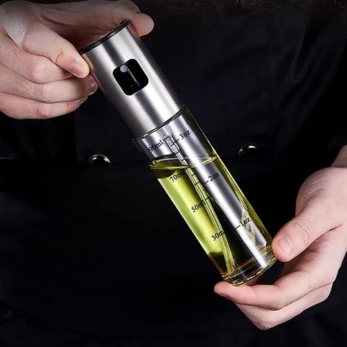 Oil Sprayer for Cooking, 100ml Olive Oil Sprayer Mister for Air Fryers, Oil Spray Bottle, Vinegar Soy Sauce Dispenser, Oil Mister with Stainless Steel Cap, for Baking Roasting Frying Use