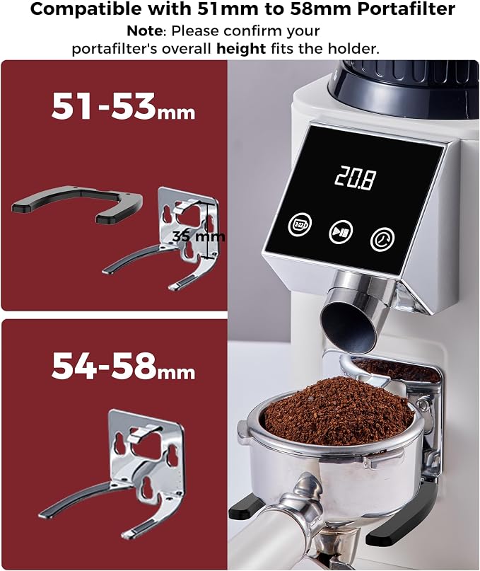 Tuni G1 Conical Burr Coffee Grinder, 48 Grind Settings, Ivory | Stainless Steel Anti-static Burr Mill, Precision Electric Timer and LED Touchscreen for Espresso/Drip/Cold Brew/French Press