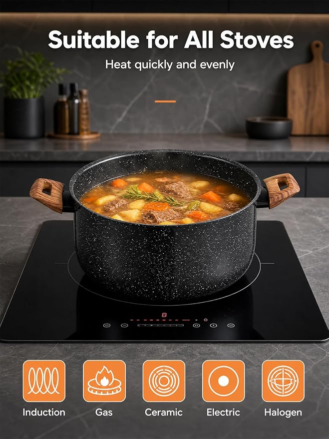 D.Perlla 9 Quart Large Stock Pot with Lid, Nonstick Induction Soup Pot | Aluminum Cooking Pot with Ceramic Non-stick Coating Compatible with All Cooktops, Black
