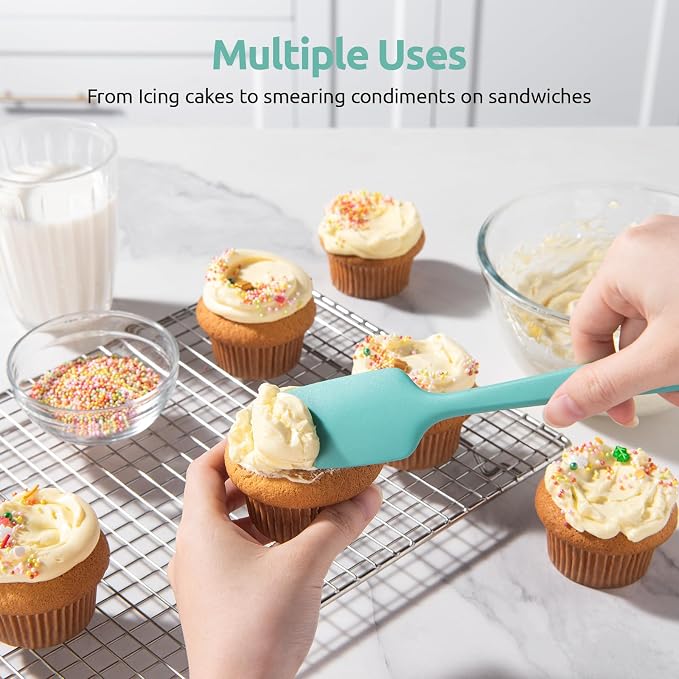U-Taste Silicone Spatula Set with 600 Degrees Fahrenheit Heat Resistant (Teal/Aqua Sky) | Food Grade Hot-Proof Seamless Rubber Scraper, Kitchen Flexible Silicon Cooking Utensil Set, Diswasher Safe Baking Supplies
