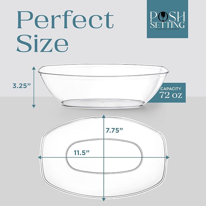4 Pack Clear Plastic Party Chip & Snack Bowls Disposable Candy Appetizer | Oval Bowl Design. Disposable Party Tableware. Chip, Snack & Candy Bowls. Clear Serving Dishes. Party & Event Use