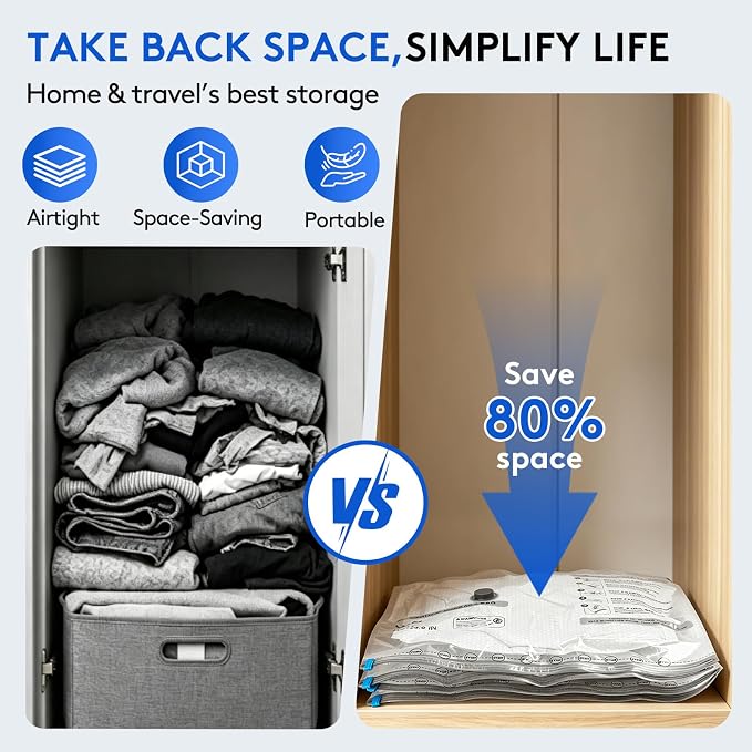 18 Packs Vacuum Bags for Travel with Rechargeable Pump, 3 Sizes Vacuum Seal Bags for Clothing, Compression Vacuum Travel Bags for Luggage, Vacuum Packing Bags for Closet Organization