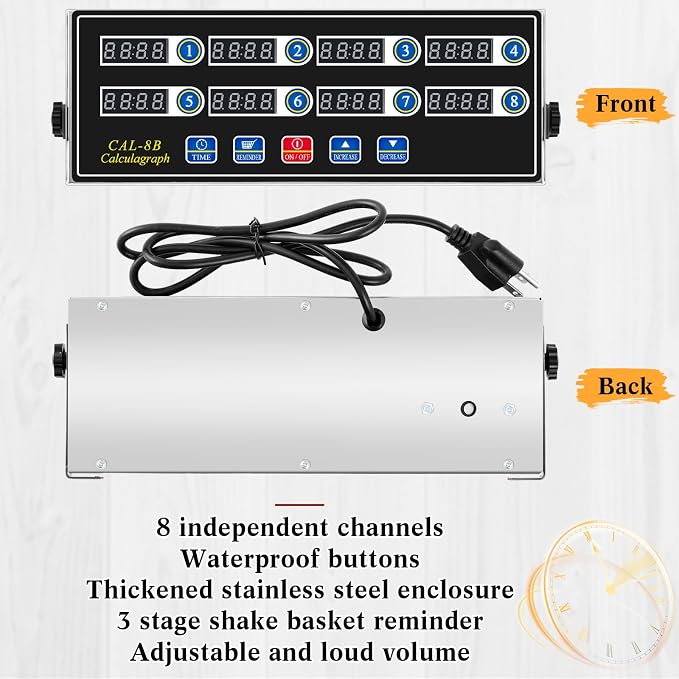 Relaxweex 1 Pack 8 Channel Kitchen Timers for Cooking, Commercial Digital Kitchen Timer with Loud Alarm, Large LCD Display, Restaurant Fryer, Chef, Baking Supplies