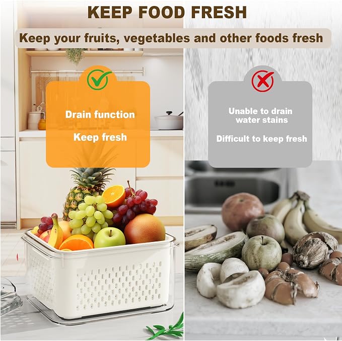 Dayacoco Fruit Storage Containers for Fridge 8 Pcs with Drain Basket | Fridge organizers & storage - 8 fruit containers w/ drain baskets, BPA-free PP, leak-proof seal, stackable, DW/MW safe.
