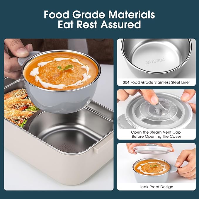 Bento Box Adult Lunch Box, Stackable 3 Layer 304 Stainless Steel Lunch box for Adults Kids Office, 3L Large Capacity Portable Lunch Box Containers with Soup Bowl Spoon and Fork
