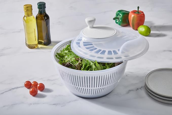 Kitchen Details 2-Piece Salad Spinner Large Capacity Lettuce Spinner Vegetable Washer | 4.75 Liter Produce Dryer | Multi-Use Colander System