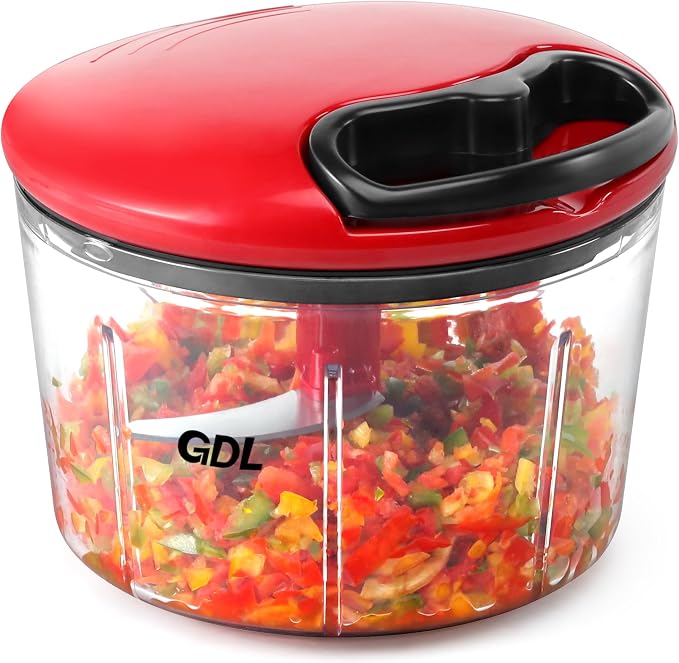 GDL Food Chopper, Vegetable Chopper, Pull String Onion Chopper Dicer, 800ML | Manual Chopper Dicer for Oinon, Garlic, Nut, 420 Stainless Steel Blade, Dishwasher Safe, Fast Cutting, Anti-Slip Base, No BPA
