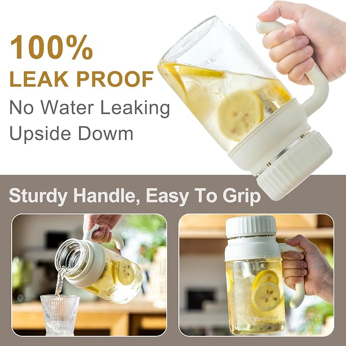 32oz Tea Infuser Bottle - Large Glass Water Bottle with Removable Infuser for Loose Leaf Tea & Fruit, Leakproof, Lead-free, Wide Mouth for Easy Cleaning - Handle for Hot & Cold Beverages (Black)