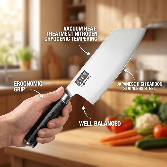 Cleaver Knife 7 Inch, Ultra Sharp Japanese Meat Cleaver Gift Box | High Carbon Stainless Steel Knives with Pakkawood Handle, Bone Chopper for Vegetable Meat, Home Kitchen, Dishwasher Safe