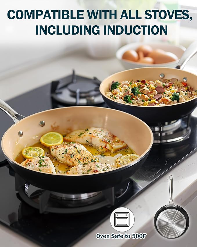 Cooks Standard Classic 9.5 Inch Hard Anodized Ceramic Nonstick Skillet Pan | Induction Ready Frying Pan with Riveted Stay-Cool Handle, Egg & Omelette Pan, Oven Safe, Black Apricot