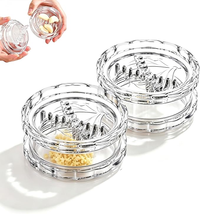 2PCS Clear Manual Garlic Twister Mincer, Crusher & Grinder for Ginger, Herbs