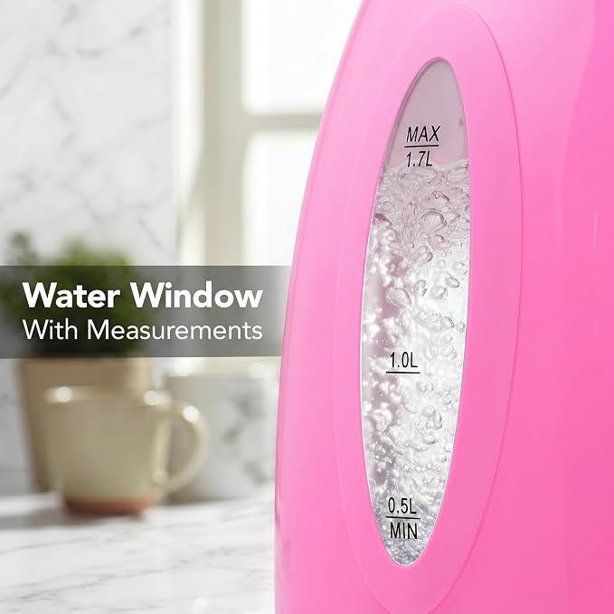 OVENTE 1.7L Electric Kettle with 1100W Fast Boiling Water, Pink KP72P | Best For Coffee or Tea, BPA-Free, Water Level Gauge, Auto Shut-Off, Indicator Light, Boil-Dry Protection & Removable Filter