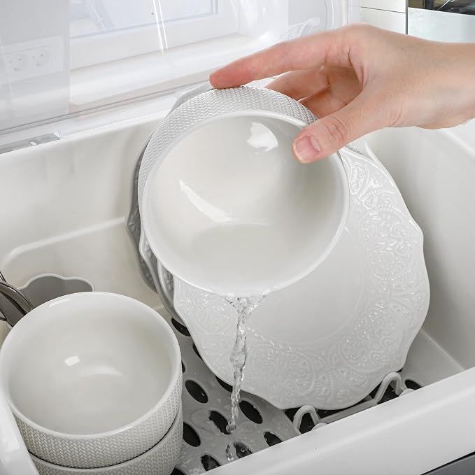 Plastic Dish Drying Rack with Clear Cover Lid, Dust-Proof | Desktop Plate Cup Dryer Holder with Lid Cover, Cutlery Utensil Dish Nursing Bottle Organizer for Tableware, Kitchen Cabinet