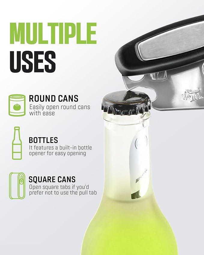 Multifunctional Can Opener Manual, Durable Heavy Duty Handheld Strong Can Opener with Smooth Cutting Edge, Friendly Kitchen Essentials Tool for Seniors, Camping and Bottle Opening-Black