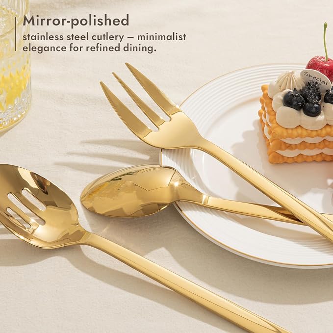 16 piece Large Hostess Serving Utensils Set,18/10 Stainless Steel | Heavy Duty Serving Spoons, Slotted Spoons, Forks, Tongs, Cake Pie Server, Butter Knife,Sugar spoon for Buffet, Wedding, Party