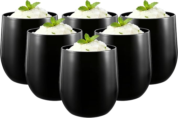 14-ounce Plastic Stemless Wine Glasses, All Purpose Arcylic Glasses, set of 6 Black Reusable Shatter-resistant Dishwasher Safe