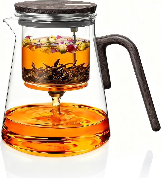 ZENS Echanted Teapot with Infuser for Loose Tea, 27oz Magnetic Teapot | Magic Glasss Teapot with infuser, Mess -Free Japanese Style Teapot for Herbal Tea Lovers, Black Walnut Pattern