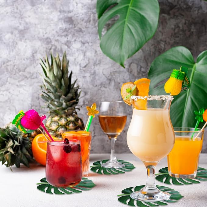 Geosar 200 Disposable Paper Placemats and Coasters Set Summer Hawaiian Luau Placemat with Coasters Outdoor Indoor for Greenery Jungle Dining Table Decoration Shower Birthday(Palm Leaf)
