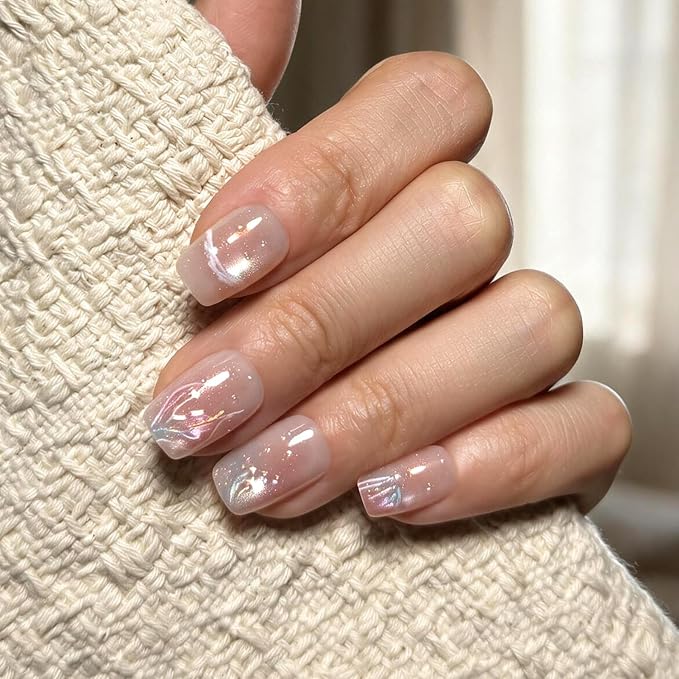 6 Packs (144 Pcs) | Reusable Press on Nails | cute nails | 6-Style Bundle | 12 Sizes | Each Style 24 Pcs | Blush Pink Bow Cat Eye
