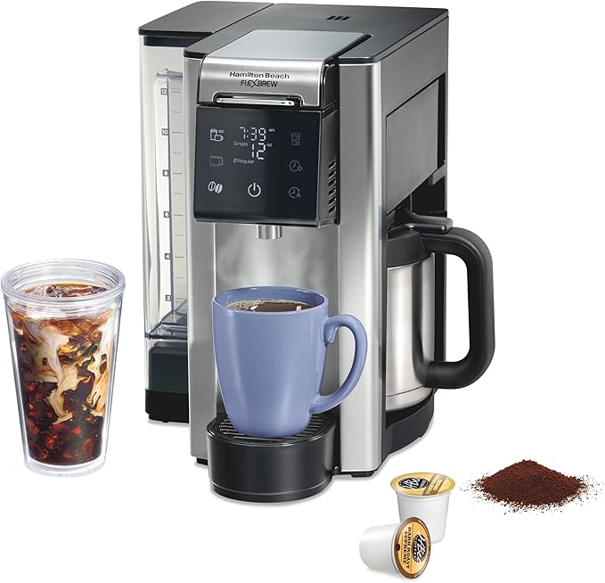 Hamilton Beach Flexbrew Advanced 5-in-1 Drip & Single Serve Coffee Maker | Single Serve Hot & Iced Coffee Maker | 12 Cup Thermal Programmable Drip Coffee Maker | Removable 60 oz. Reservoir | Black