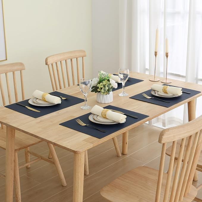 Homaxy PU Faux Leather Placemats for Dining Table, Set of 4, Navy Blue | Waterproof Wipeable Washable Table Mats, Easy to Clean Anti-Slip Place Mats, 11.8" x 17"