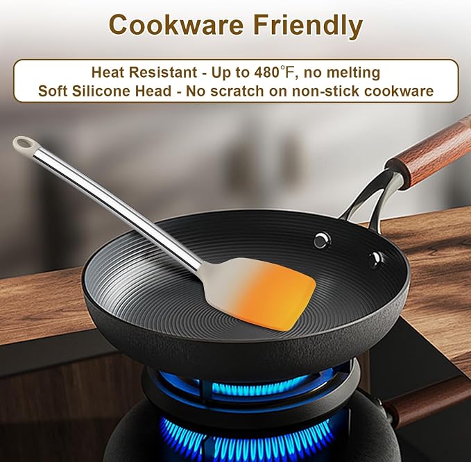 Vayvnt Kitchen Utensil Set, Silicone Utensils Dishwasher Safe, 8PCS, Khaki | Cooking Utensils Set for Non-Stick Cookware, NonToxic, Plastic-Free, Heat Resistant Up to 480℉, Cooking Spoons Spatula Tongs