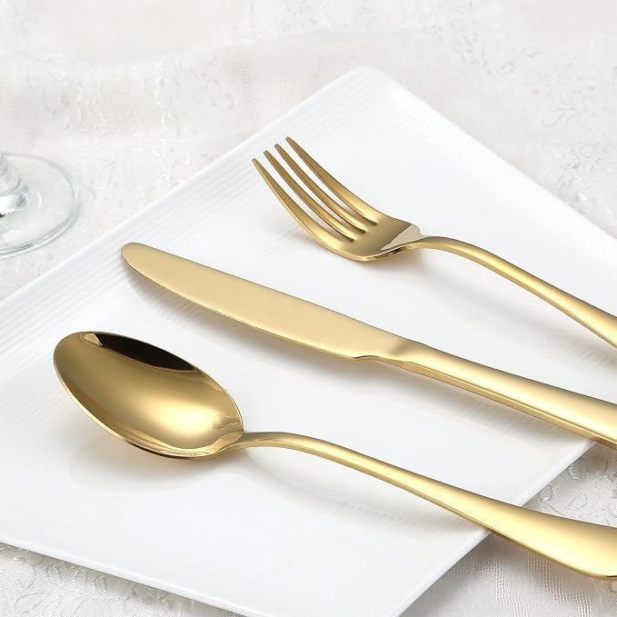 Aisoso Gold Silverware Set, 40-Piece Flatware Set Service for 8 | Stainless Steel Cutlery Set, Include Knife Fork Spoon, Stylish Mirror Finish,Great for Home Kitchen Restaurant