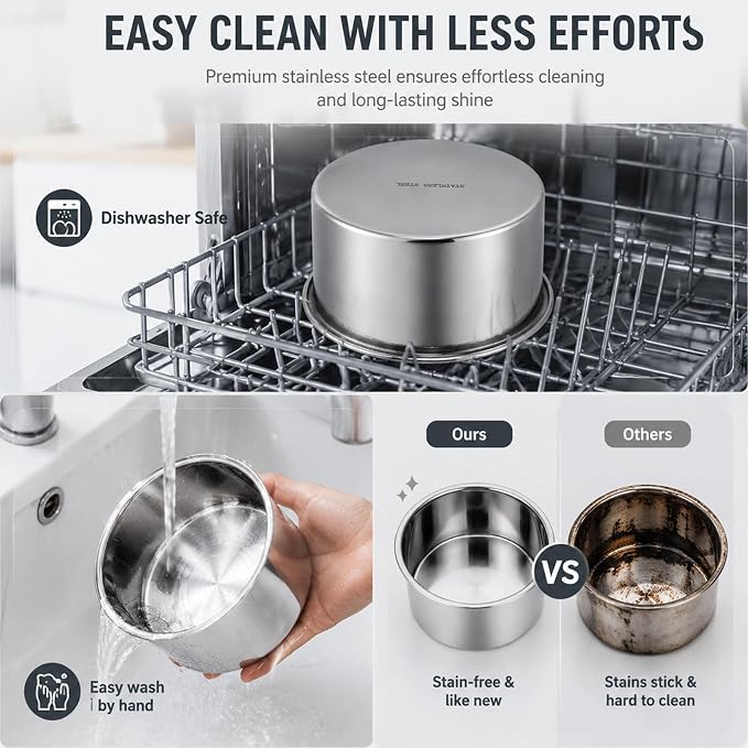 TeamFar 4 Inch Cake Pan, 8 Pcs Stainless Steel Round Baking Cake Pans Set | Layer Cake Baking Pans Set for Baking Steaming Serving, Healthy & Sturdy, Mirror Finish & Dishwasher Safe