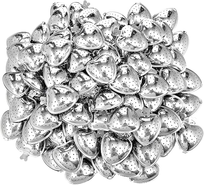 50 Pack Tea Strainer, Stainless Steel Tea Infuser, Heart Tea Ball for Loose Leaf Tea, Tea Interval Infuser, Tea Filters with Extended Chain Hook for Seasonings Cup Bottle
