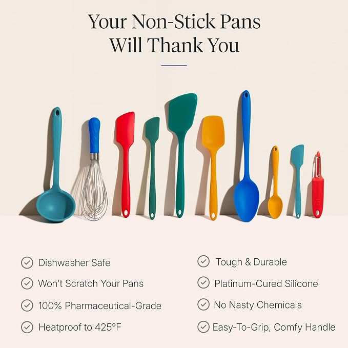 GIR: Get It Right 10-Piece Silicone Ultimate Kitchen Utensil Set – Spatulas, Ladle, Flip, Spoons, Whisk, Peeler & Spoonula – Nonstick, Non-Toxic, Heat-Resistant – Madrid