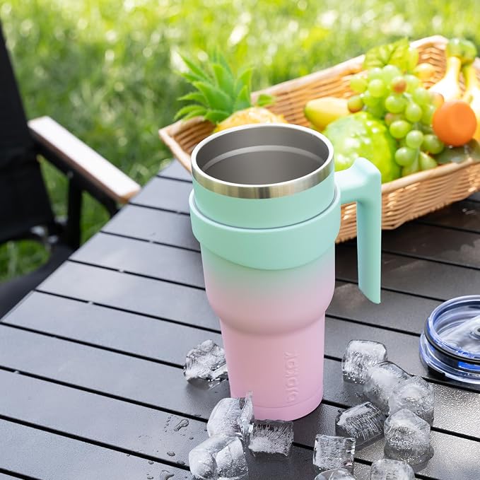 BJPKPK 30 oz Tumbler with Handle & Straw, Insulated Stainless Steel Mug | Double Wall Vacuum, Keeps Hot/Cold, Thermal Cup, BPA Free, Dishwasher Safe, Cupholder Fit, Coffee & Travel, Day & Night