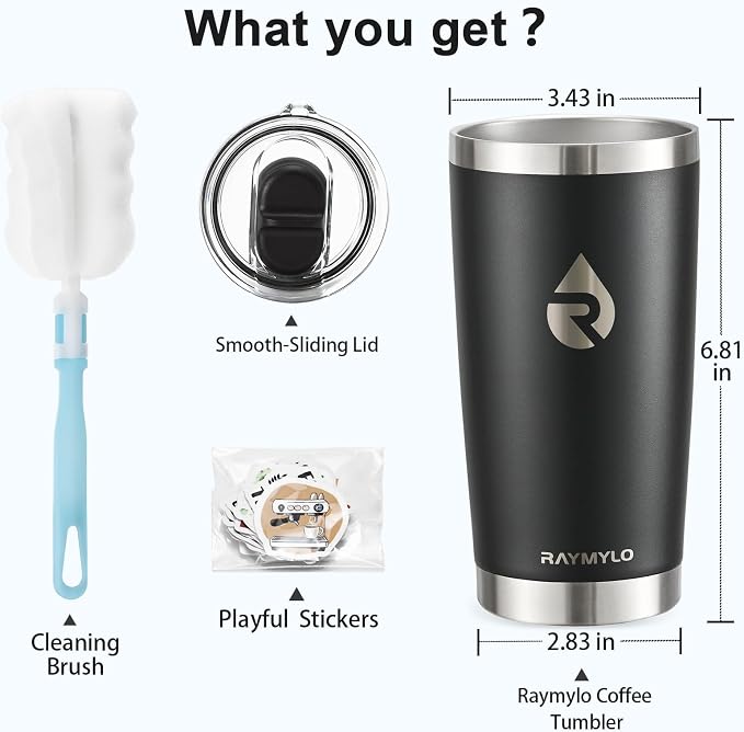 RAYMYLO Travel Coffee Tumbler, Insulated Travel Coffee Mug Cup, 20oz | Detachable Lid for Thoroughly Clean, Cup Holder Friendly for Outdoor, Double-Wall Vacuum Insulation, Spill Proof & BPA Free
