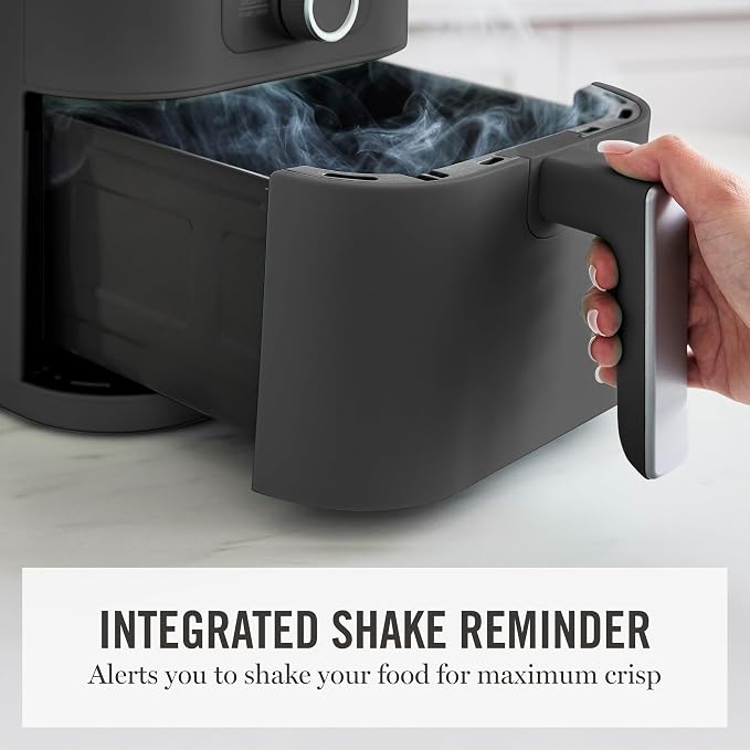 Martha Stewart 6-Quart Air Fryer, 6 Presets, Space Saving, Caviar Gray | 3lb Capacity, PFAS-Free Ceramic Nonstick Basket & Tray, Bake, Roast, Broil, Dehydrate, Reheat, Shake Reminder, Heat up to 400