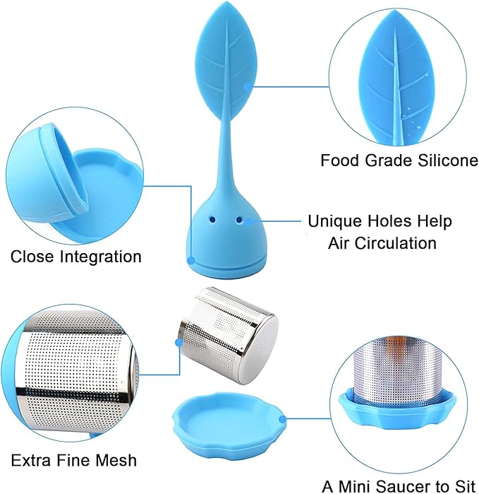 4Leaf Silicone Tea Infusers - 4 Pack Extra Fine Mesh Loose Leaf or Herbal Tea Filter Steeper with Silicone Lids