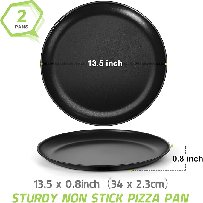 P&P CHEF Pizza Pan Set of 2, 13.5 Inch Stainless Steel Pizza Tray, Black | 2 Pieces Round Pizzas Plate for Pie Cookie Cake, Good For Baking Cooking Roasting, Non Toxic & Heavy Duty, Dishwasher Safe