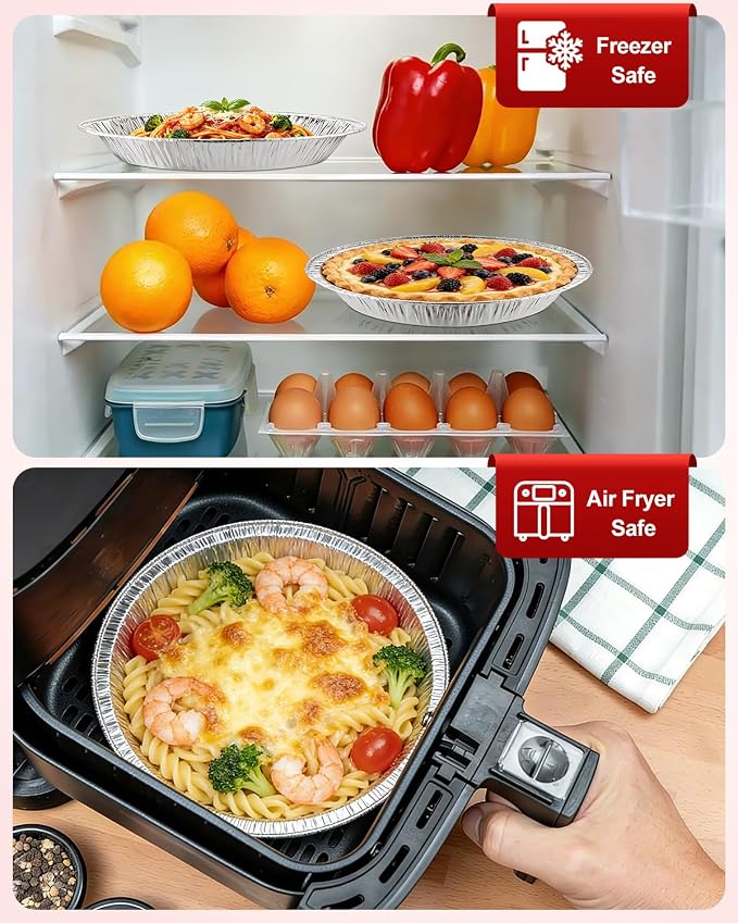 60 Pack 9 Inch Disposable Aluminum Pie Pans - Round Foil Pie Tins, Foil Plates, Takeout Food Containers for Tart Baking, Cooking, Reheating, Roasting
