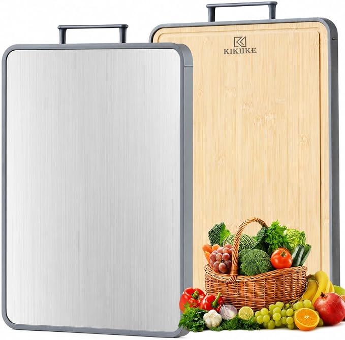 Titanium Cutting Board Double Sided Bamboo Cutting Board for Kitchen Double Sided Food Grade, Pure titanium & Bamboo Cutting Boards, Non-Stick Durable and easy to clean