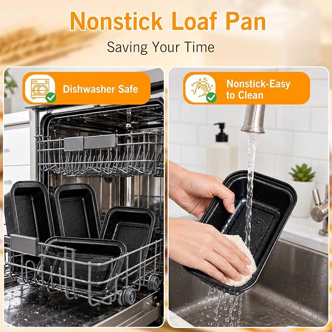 tchrules Loaf Pans 8×4 Inch Carbon Steel Bread Pan Nonstick Baking Set | Even Heat Baking|Oven Safe 450°F|Easy Release Bake|PFOA Free Coating|Warp Resistant Steel|8 Pack Value (Black)