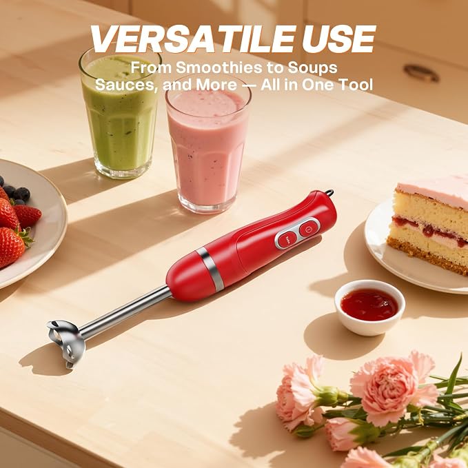 Turelar Immersion Blender Corded 400W, 2 Speed, Emulsifier, Blend, BPA-Free | Hand Blender Stick Mixer, Ergonomic Handle, Stainless Steel Blades, Effortless Blending for Soup, Smoothies, Puree, Baby Food
