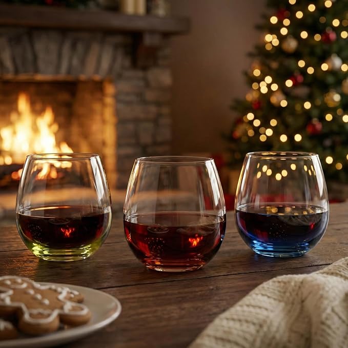 ColoVie Stemless Wine Glasses set of 6, Colored Cocktail Cups, Party Glass | 15oz Stemless Wine Glasses for Red wine, White wine, Sangria, Spritz, Colorful Glassware Set for Home bar, Weddings and Gifts