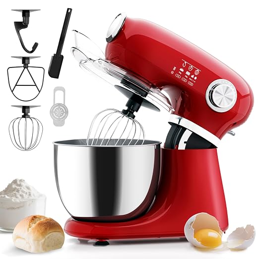Electactic 5.3 Quart Electric Stand Mixer With 12 Speed, Low Noise | Electric Mixer With Tilt Head, Kitchen Mixer for Daily Use with Egg Whisk, Dough Hook, Flat Beater, Anti-slip Suction Cup