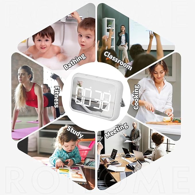 Digital Large Display Visual Timer Stopwatch for Kitchen Teacher School Classroom Cooking, Night Light Magnetic Bathroom Makeup Mirror LED Stop Clock Timer, 99 Minutes Countdown, Loud/Silent (White)